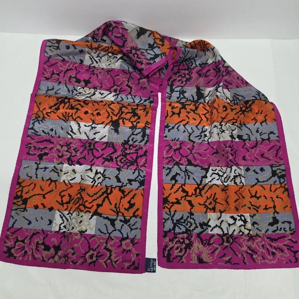 Silk Scarf Bundle Of 2 Floral Straped Scarves Cream Hot Pink By ECHO And Honey